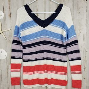Maurices Striped V-neck Sweater Red White Blue Size XS